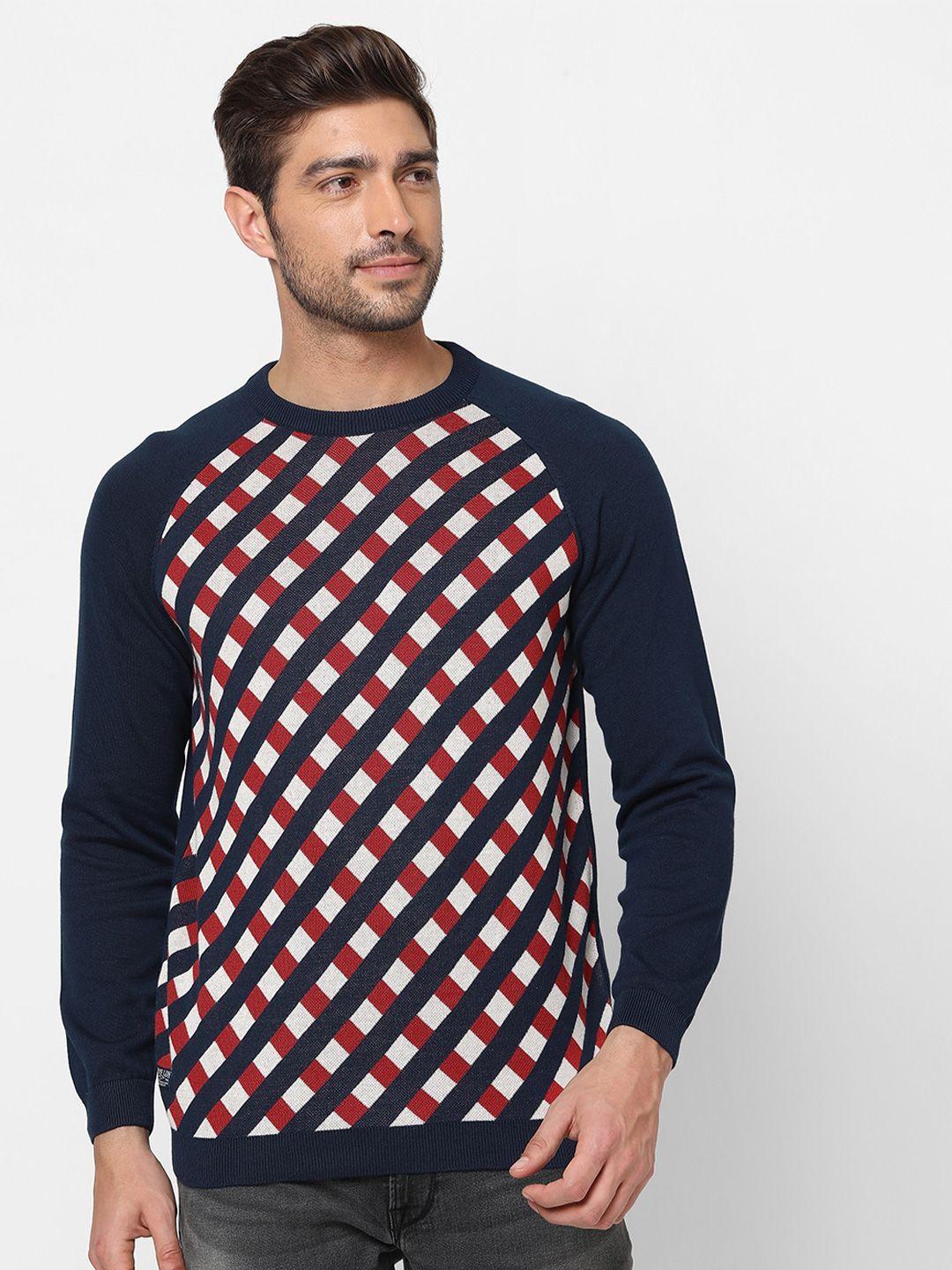 pepe jeans men blue checked pure cotton pullover