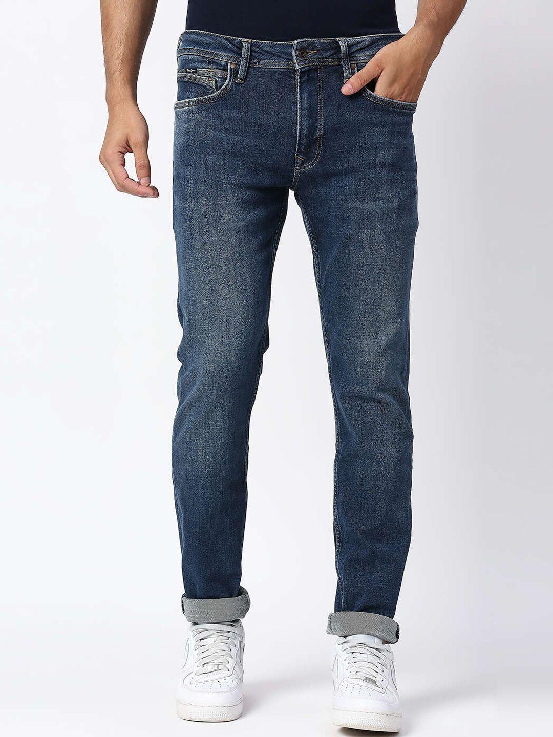 pepe jeans men blue slim fit heavy fade cotton jeans