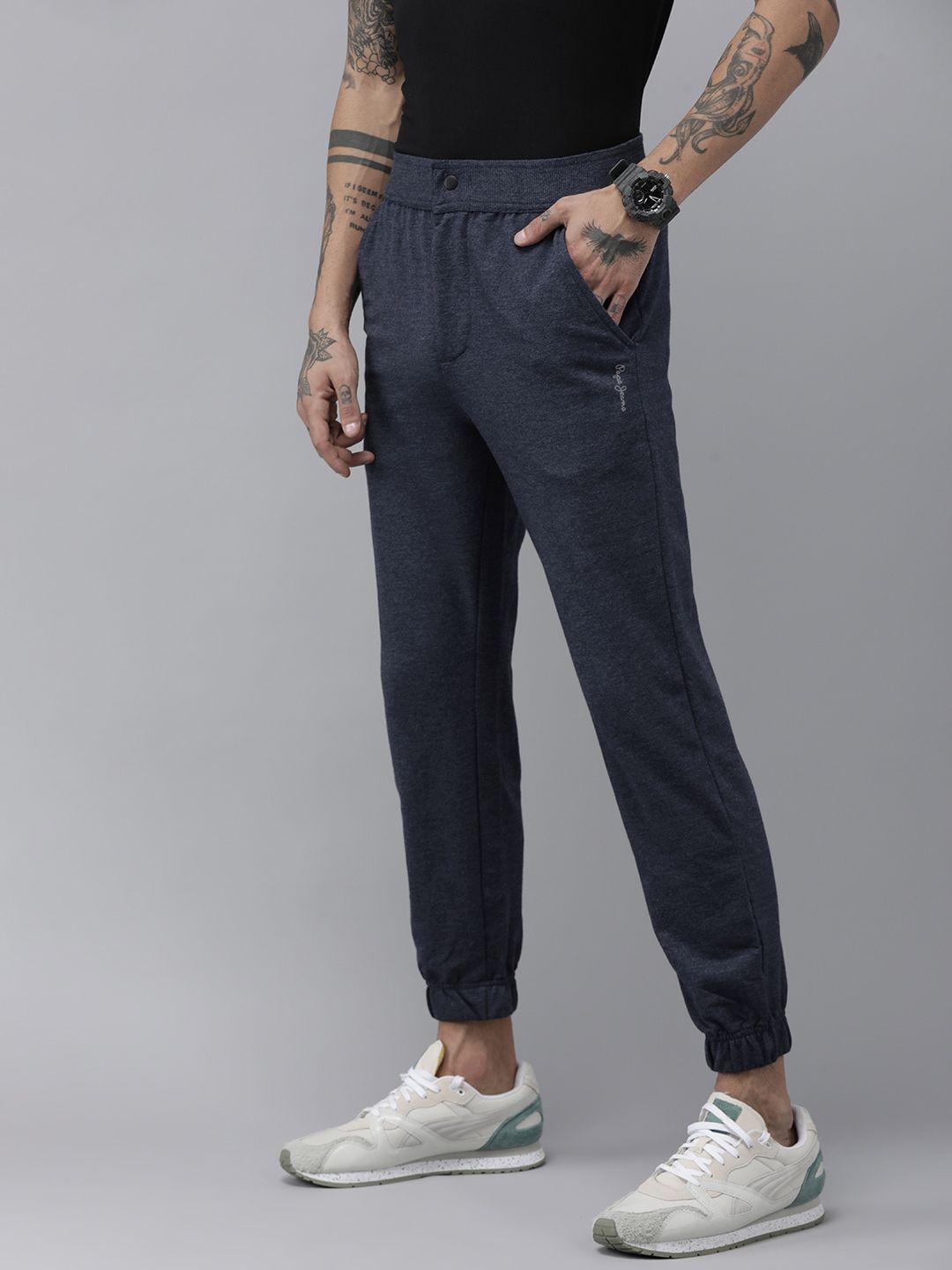 pepe jeans men blue solid joggers