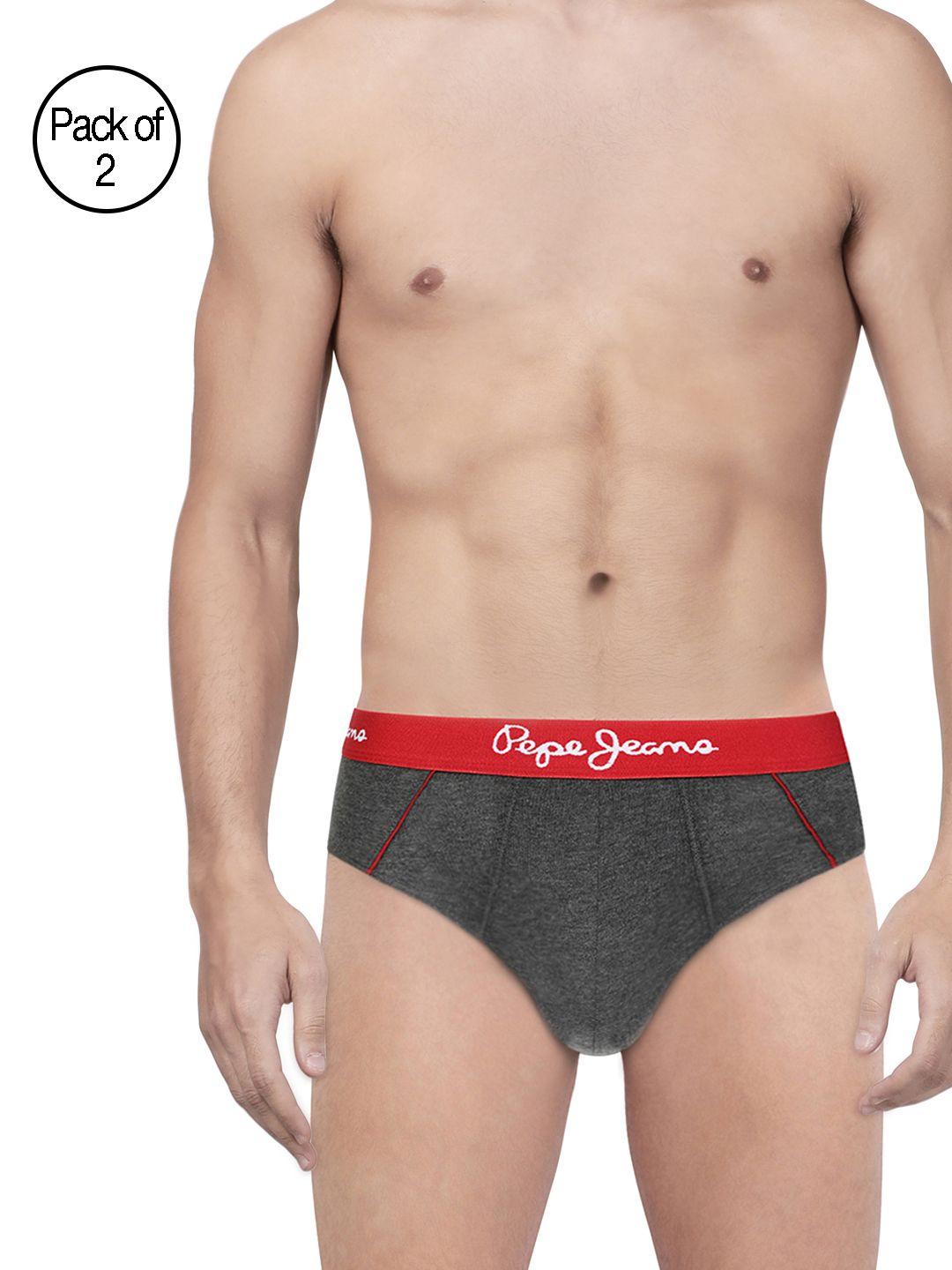 pepe jeans men charcoal grey pack of 2 hipster briefs 8904311300649