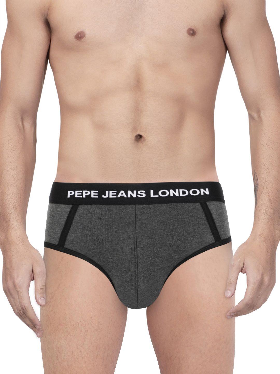 pepe jeans men charcoal grey solid hipster briefs opb06