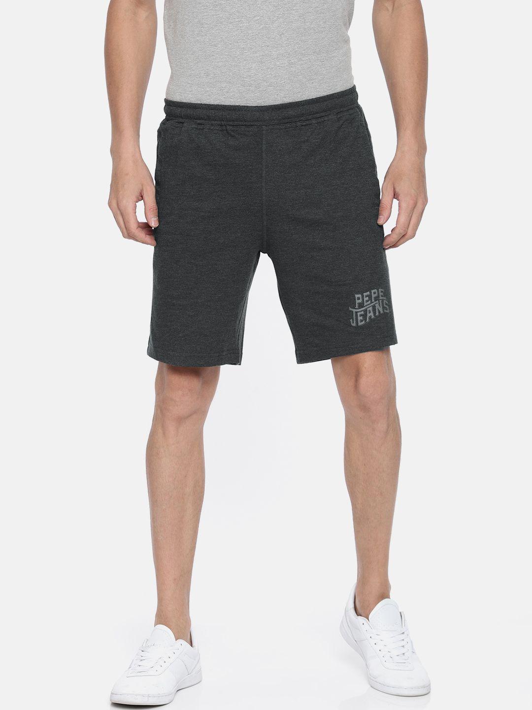 pepe jeans men charcoal grey solid regular fit sports shorts