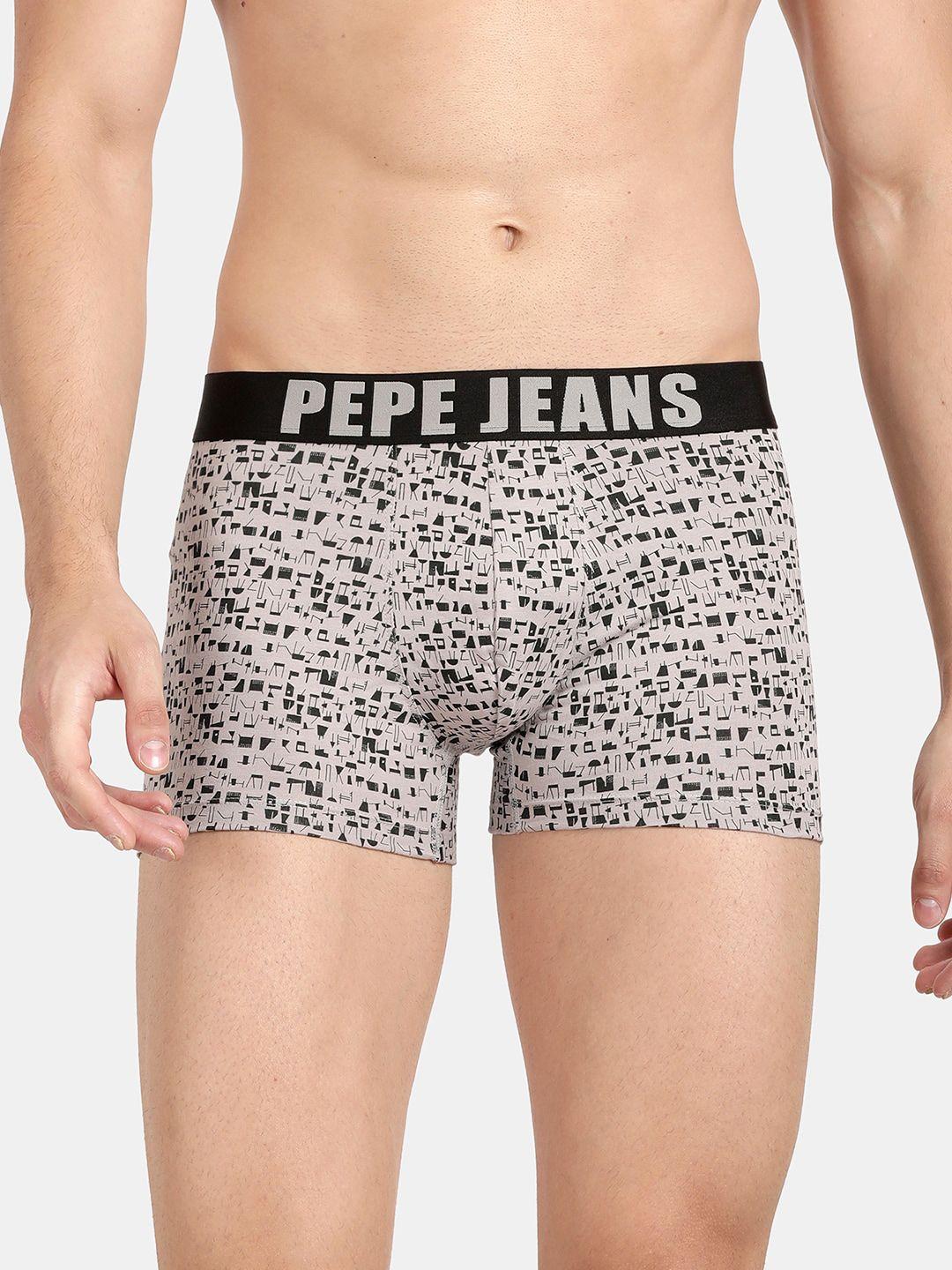 pepe jeans men grey printed cotton trunk opt01-p-mid grey aop-1-s