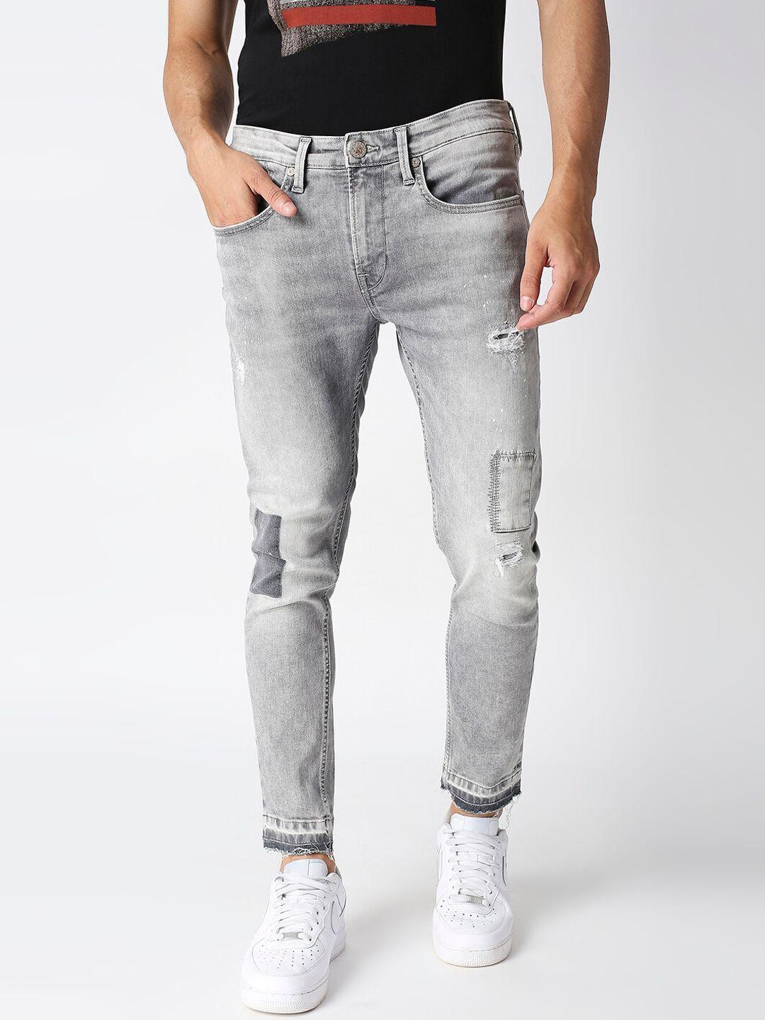 pepe jeans men grey skinny fit mildly distressed heavy fade stretchable jeans