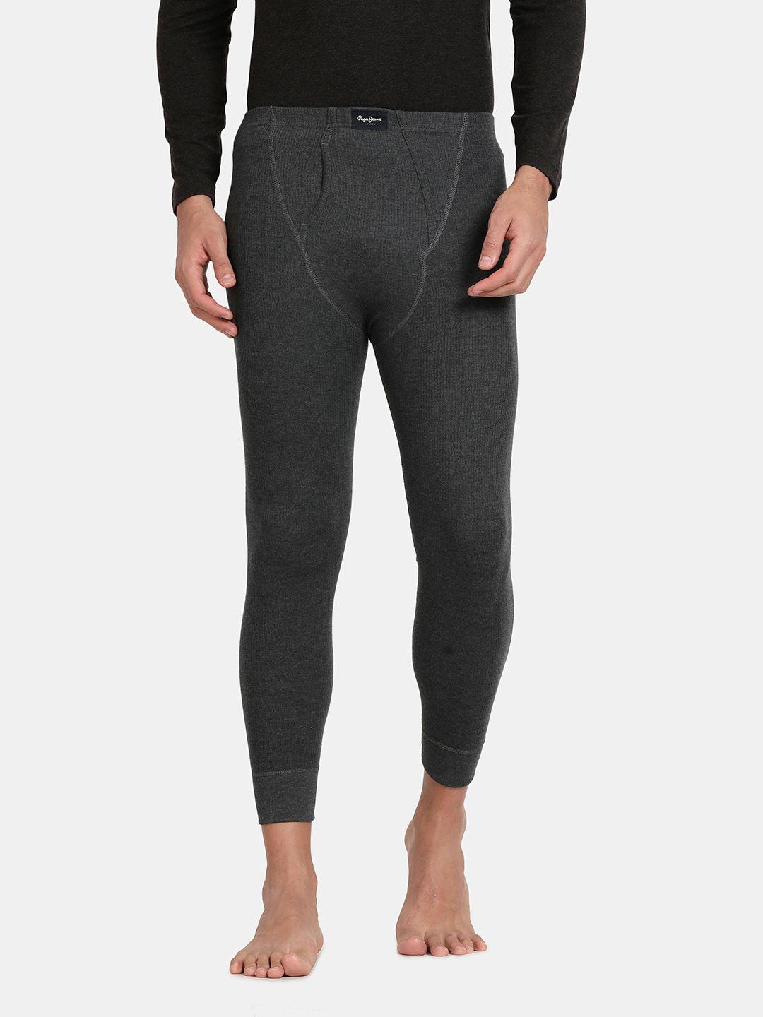 pepe jeans men grey solid thermal bottoms