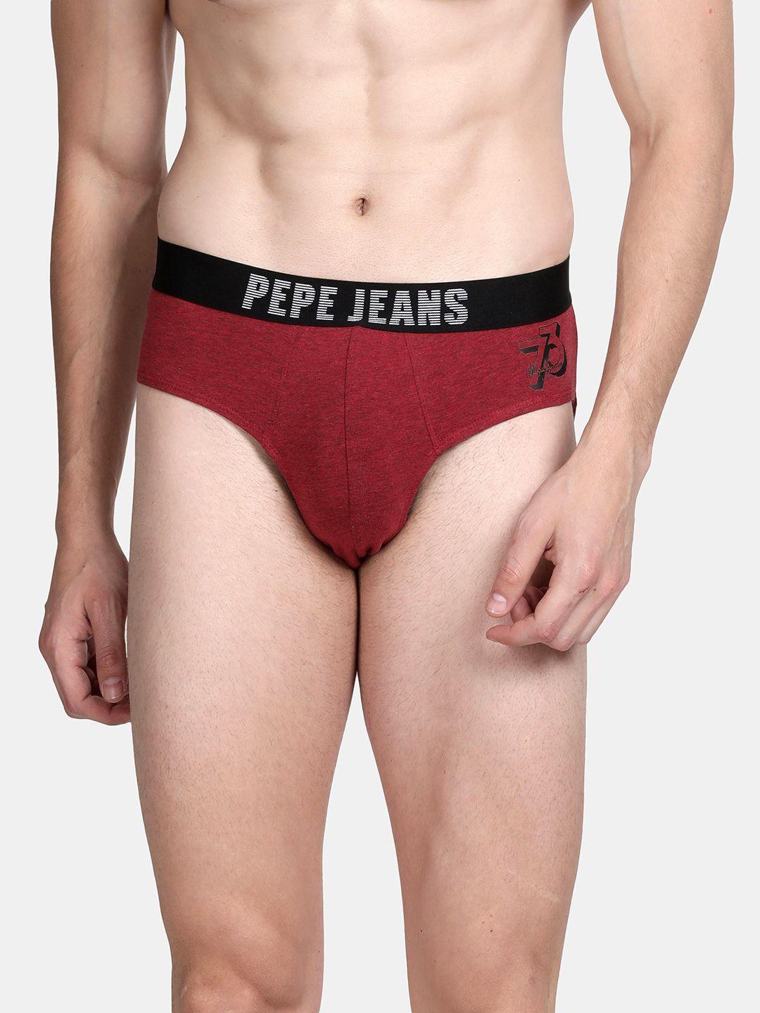 pepe jeans men maroon solid cotton basic briefs