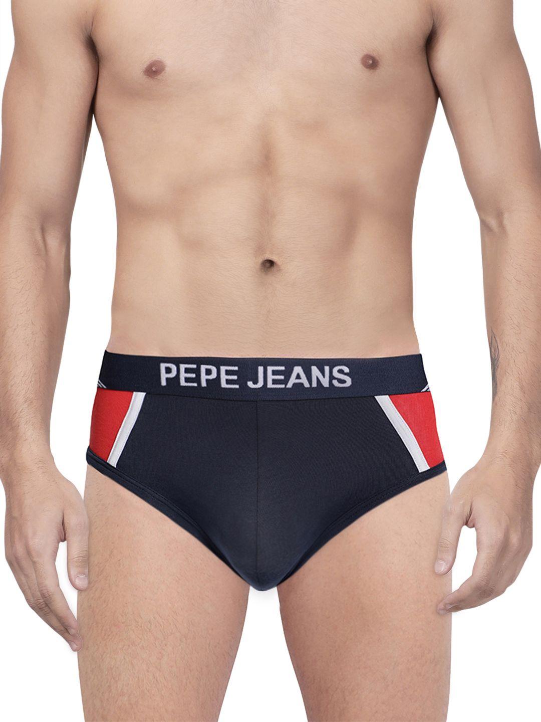 pepe jeans men navy & red colourblocked briefs 8904311303671
