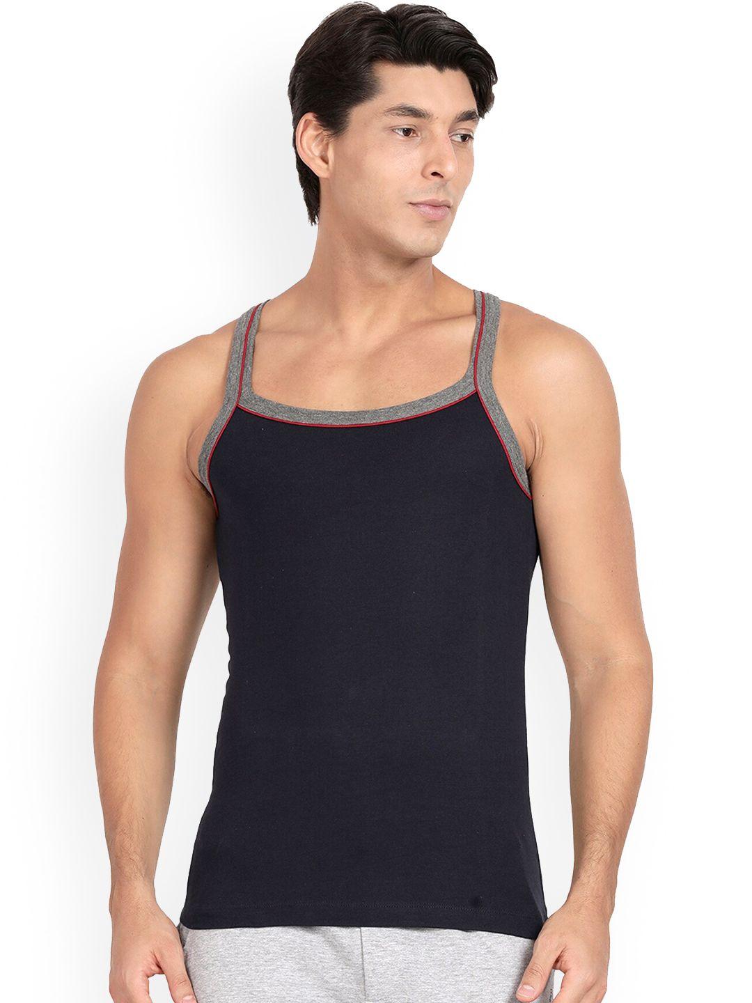 pepe jeans men navy-blue solid pure cotton innerwear vests