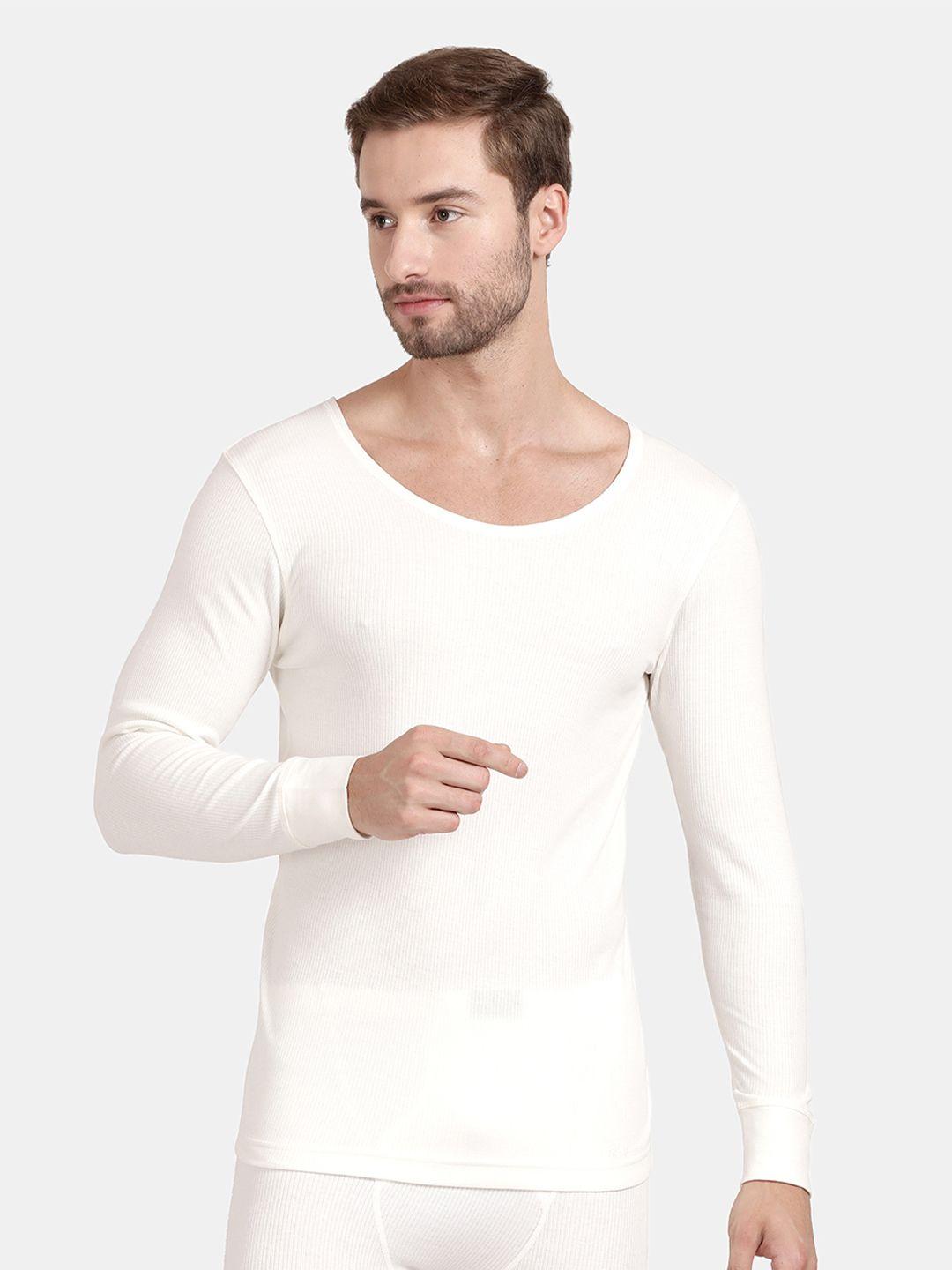 pepe jeans men off white solid thermal top