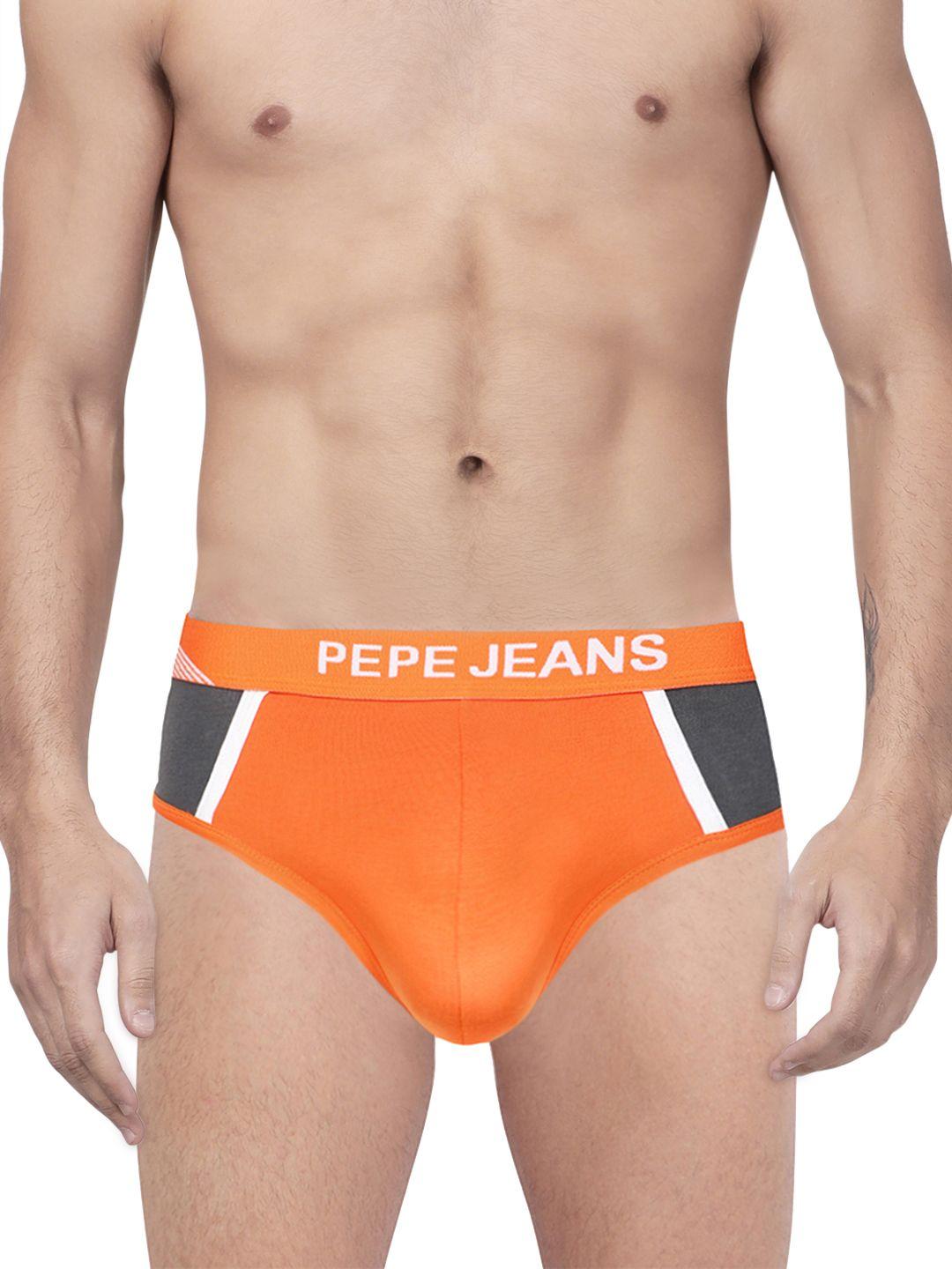 pepe jeans men orange & grey colourblocked briefs 8904311303756