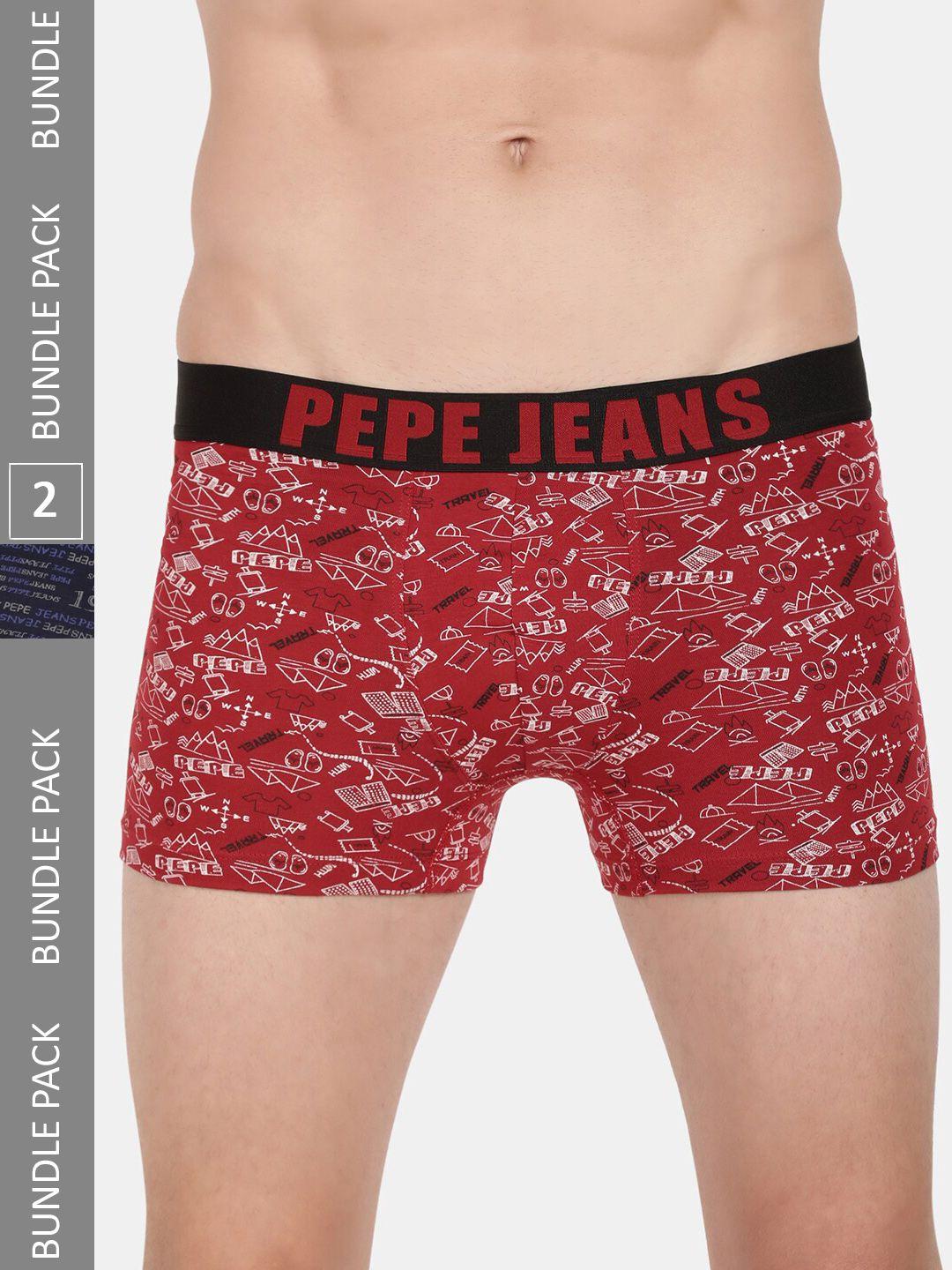 pepe jeans men pack of 2 all over printed cotton trunks