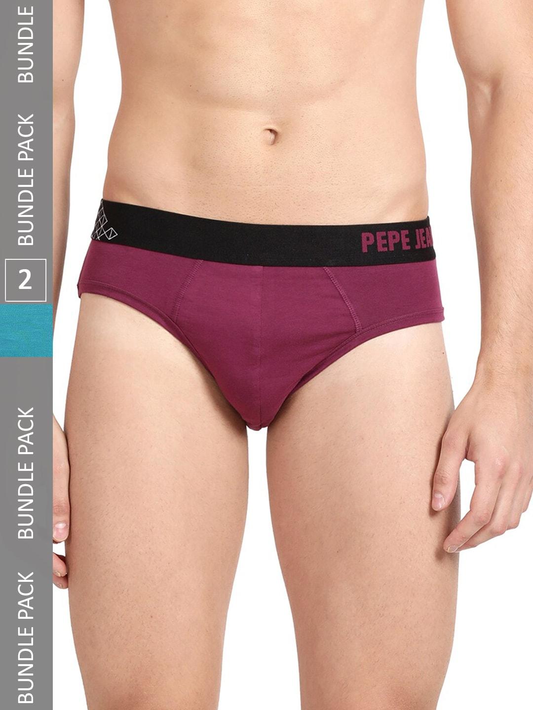 pepe jeans men pack of 2 cotton anti microbial low-rise basic briefs- 8904311371755