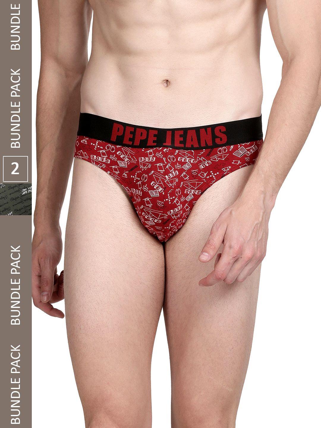 pepe jeans men pack of 2 printed cotton anti-microbial basic briefs 8904311371687