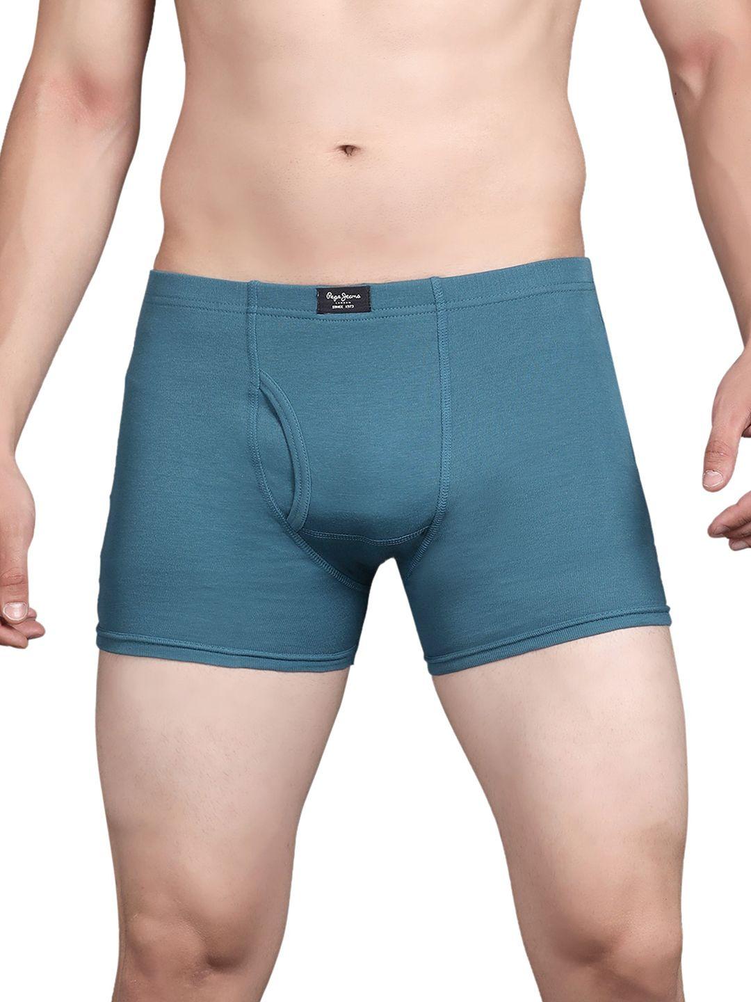 pepe jeans men pack of 2 teal blue solid cotton trunk clt01-02-corsair-s