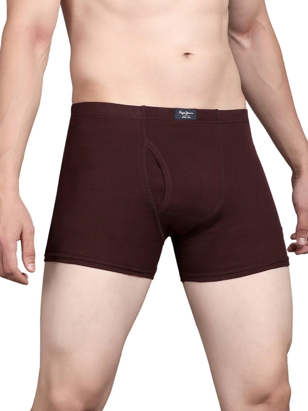 pepe jeans men pack of 2 wine- red solid cotton trunk- 61071100