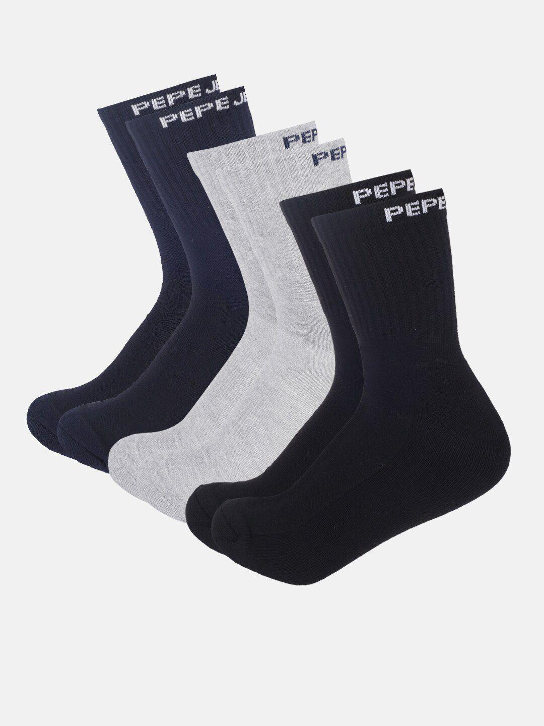 pepe jeans men pack of 3 brand logo printed calf -length socks
