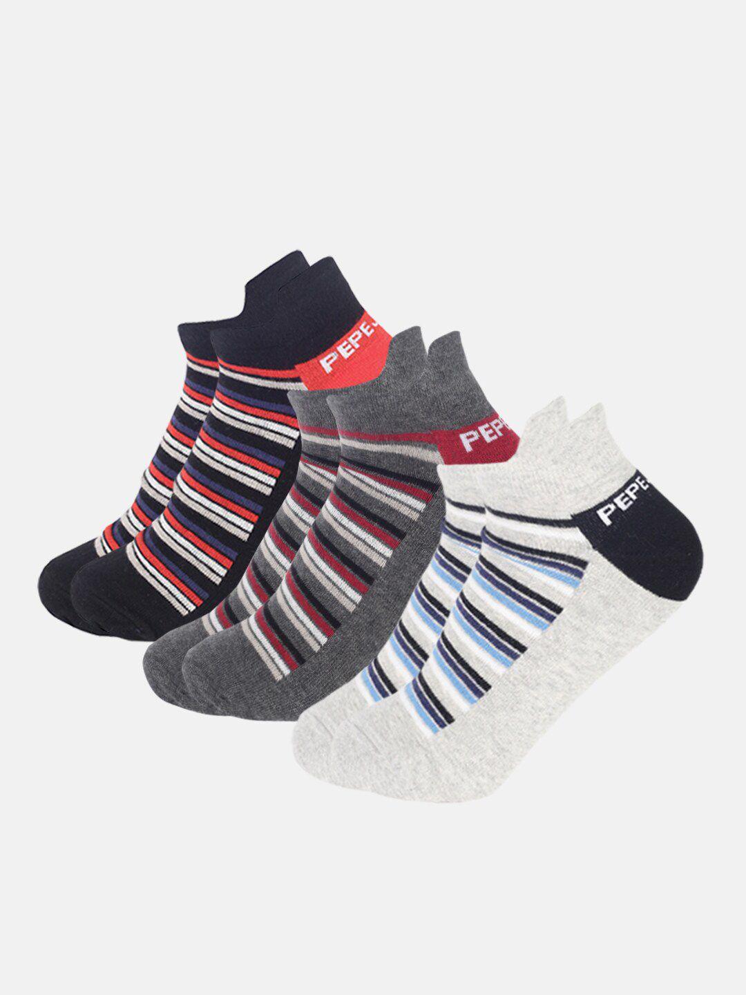 pepe jeans men pack of 3 striped softness cotton ankle length socks