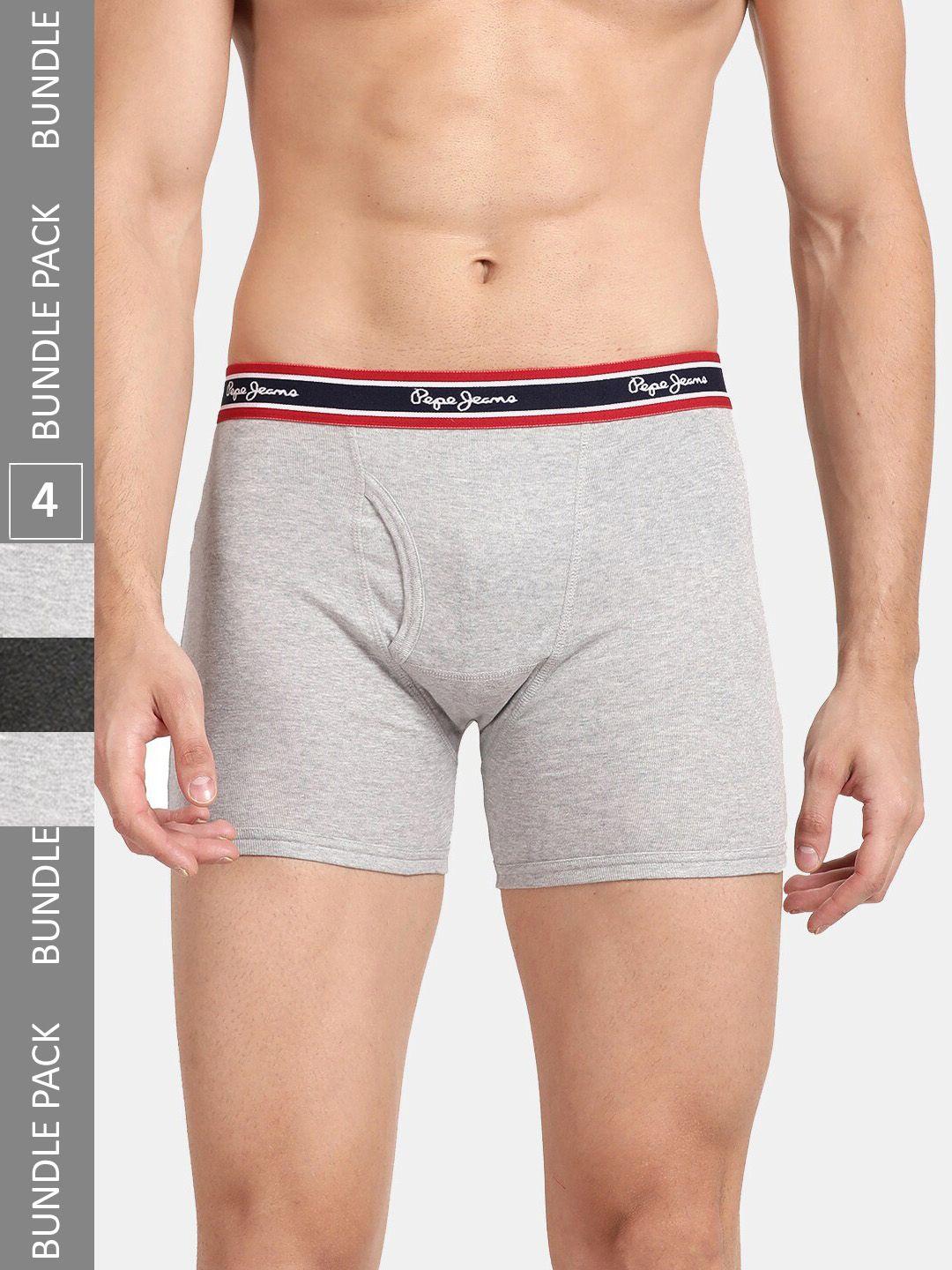 pepe jeans men pack of 4 outer elastic cotton trunks