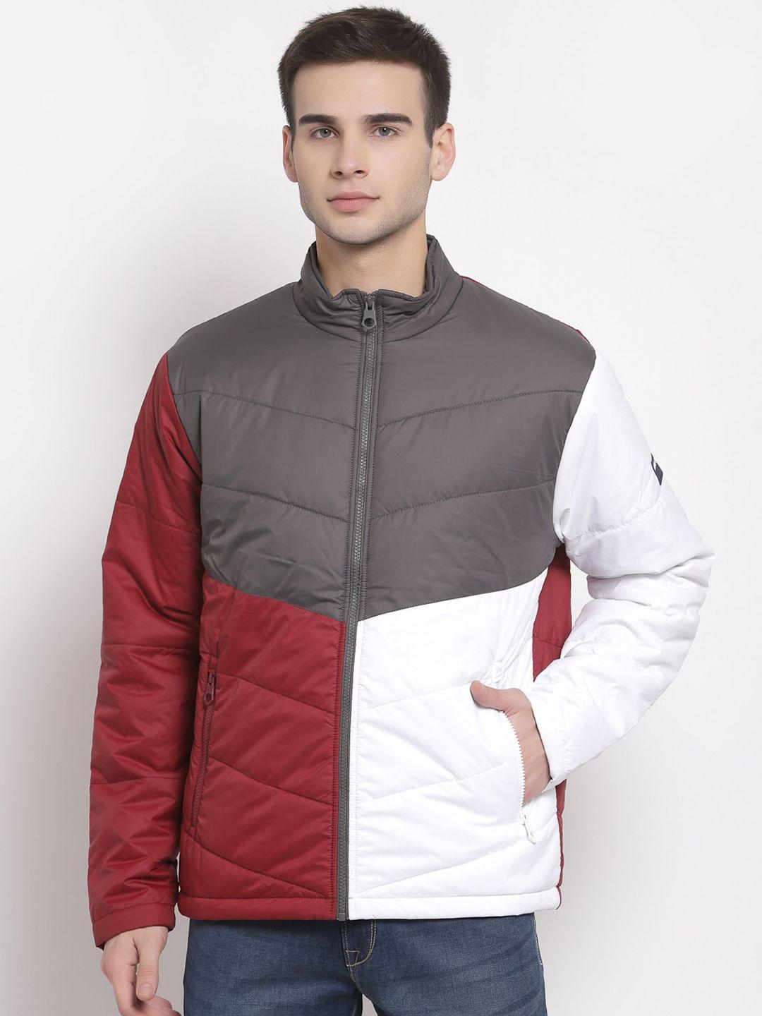 pepe jeans men red colourblocked padded jacket