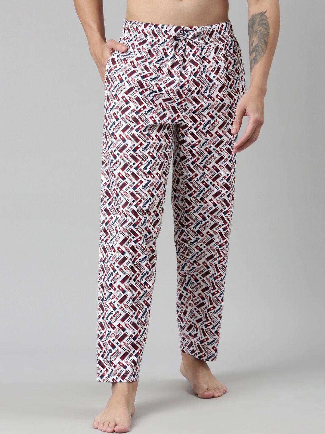 pepe jeans men red printed cotton lounge pants