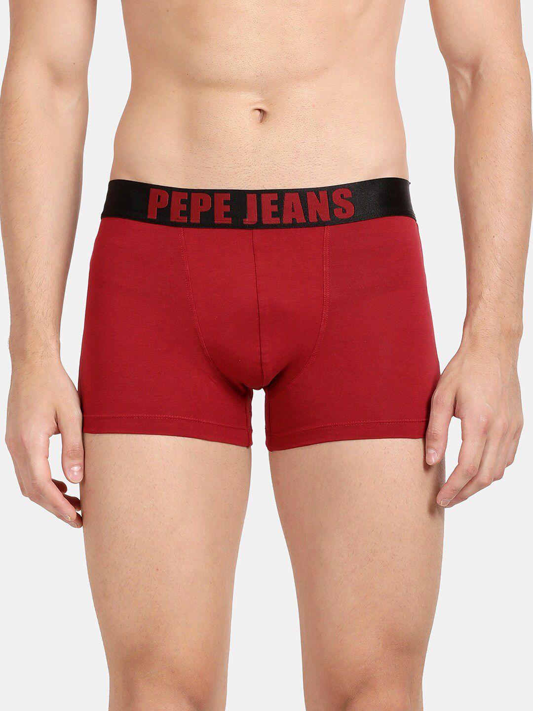 pepe jeans men red solid cotton trunk