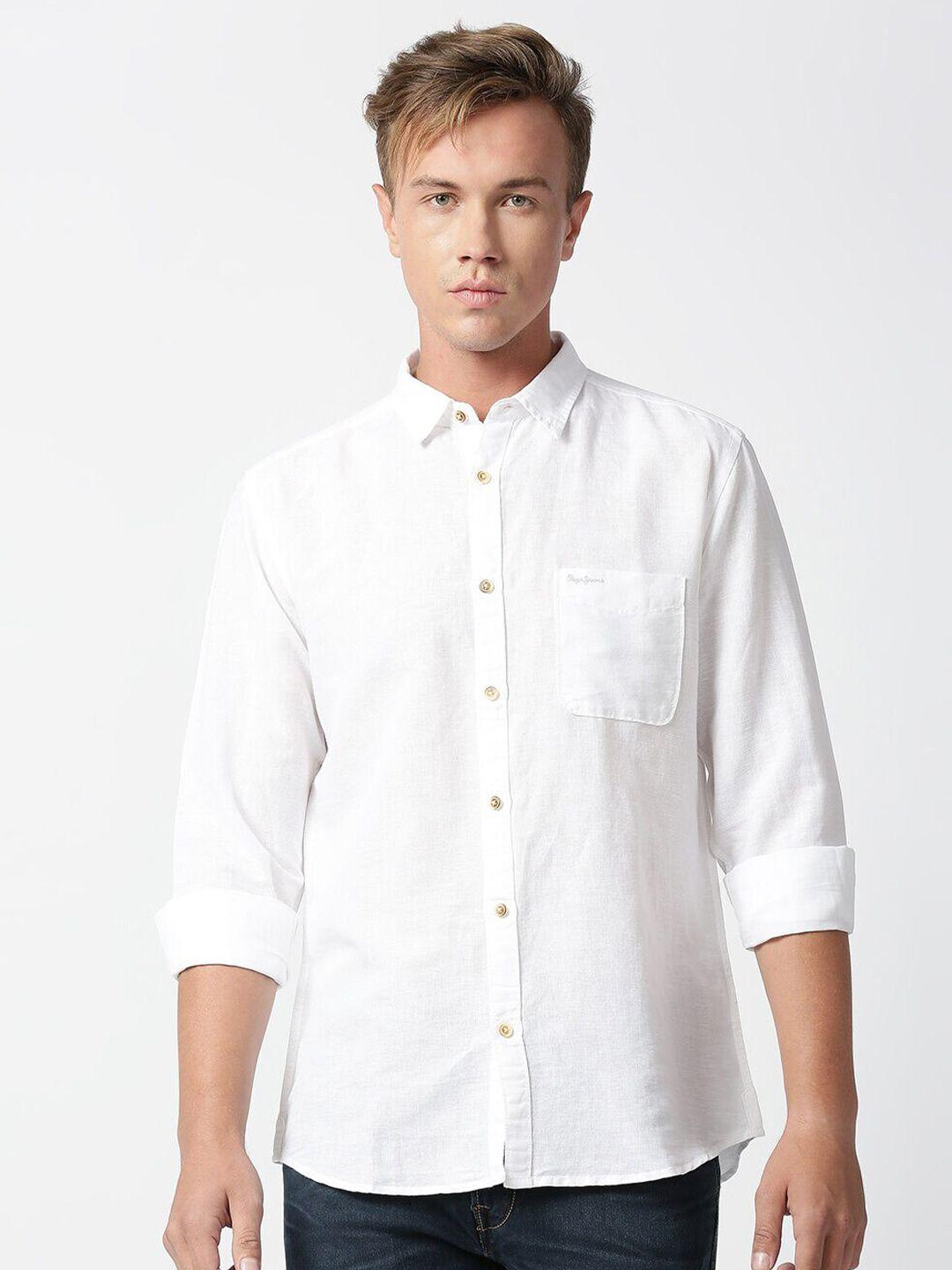 pepe jeans men white regular fit casual cotton shirt