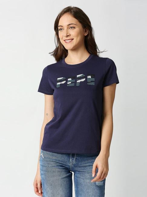 pepe jeans navy embroidered t-shirt