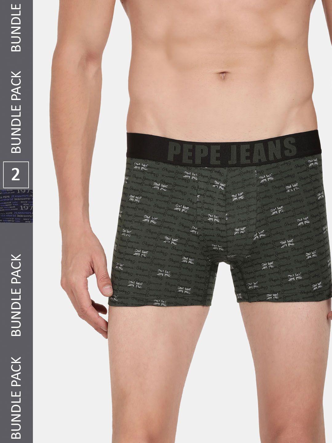 pepe jeans pack of 2 all over printed outer elastic cotton trunks