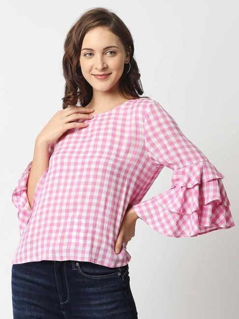 pepe jeans pink check a-line top