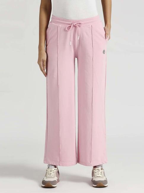 pepe jeans pink cotton mid rise flared pants