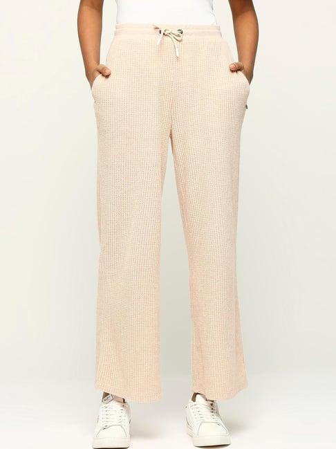 pepe jeans pink self pattern flared pants