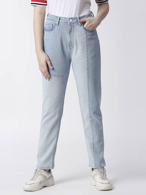 pepe jeans powder blue cotton high rise tapered jeans