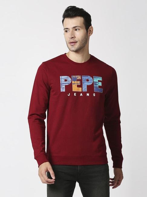 pepe jeans red cotton regular fit printed sweatshirts