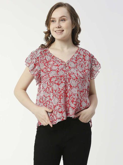 pepe jeans red floral print top