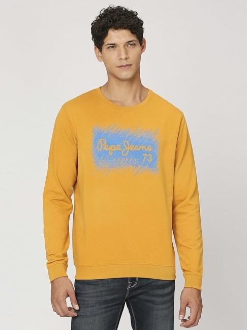 pepe jeans rugby yellow cotton regular fit printed sweatshirt
