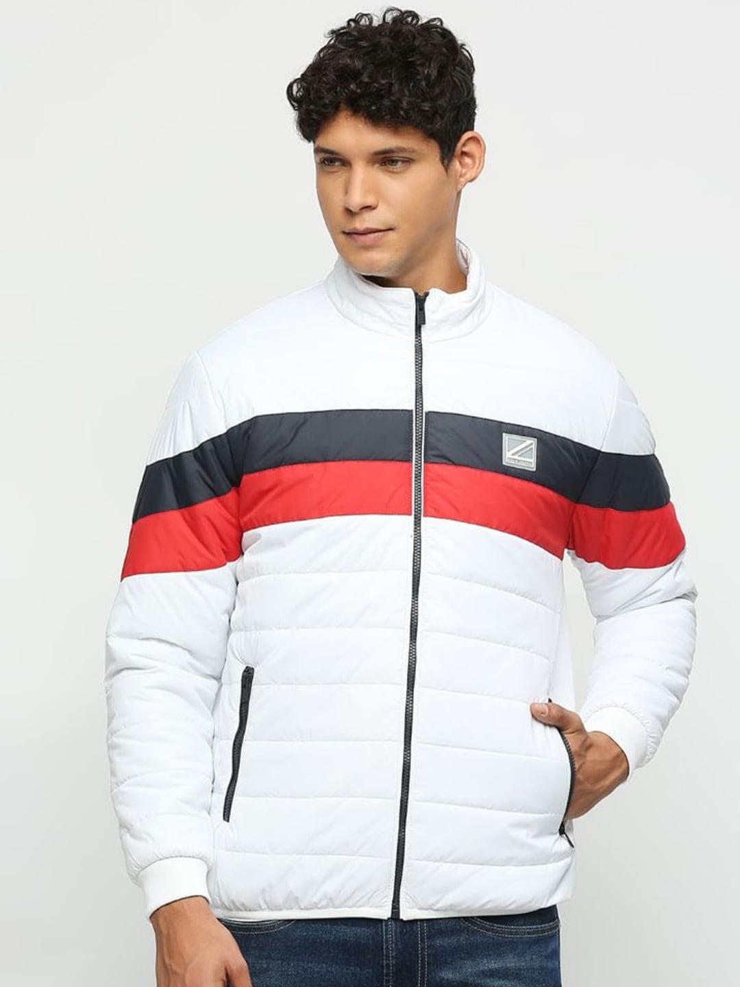 pepe jeans striped mock collar padded jacket
