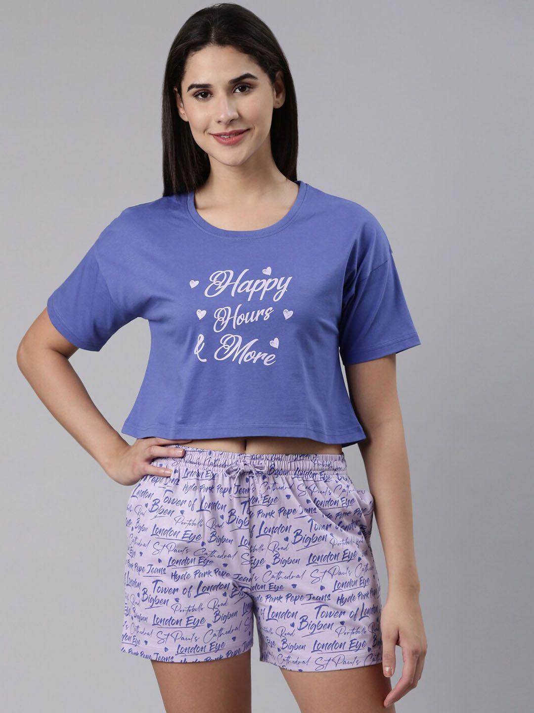 pepe jeans typography print pure cotton night suit