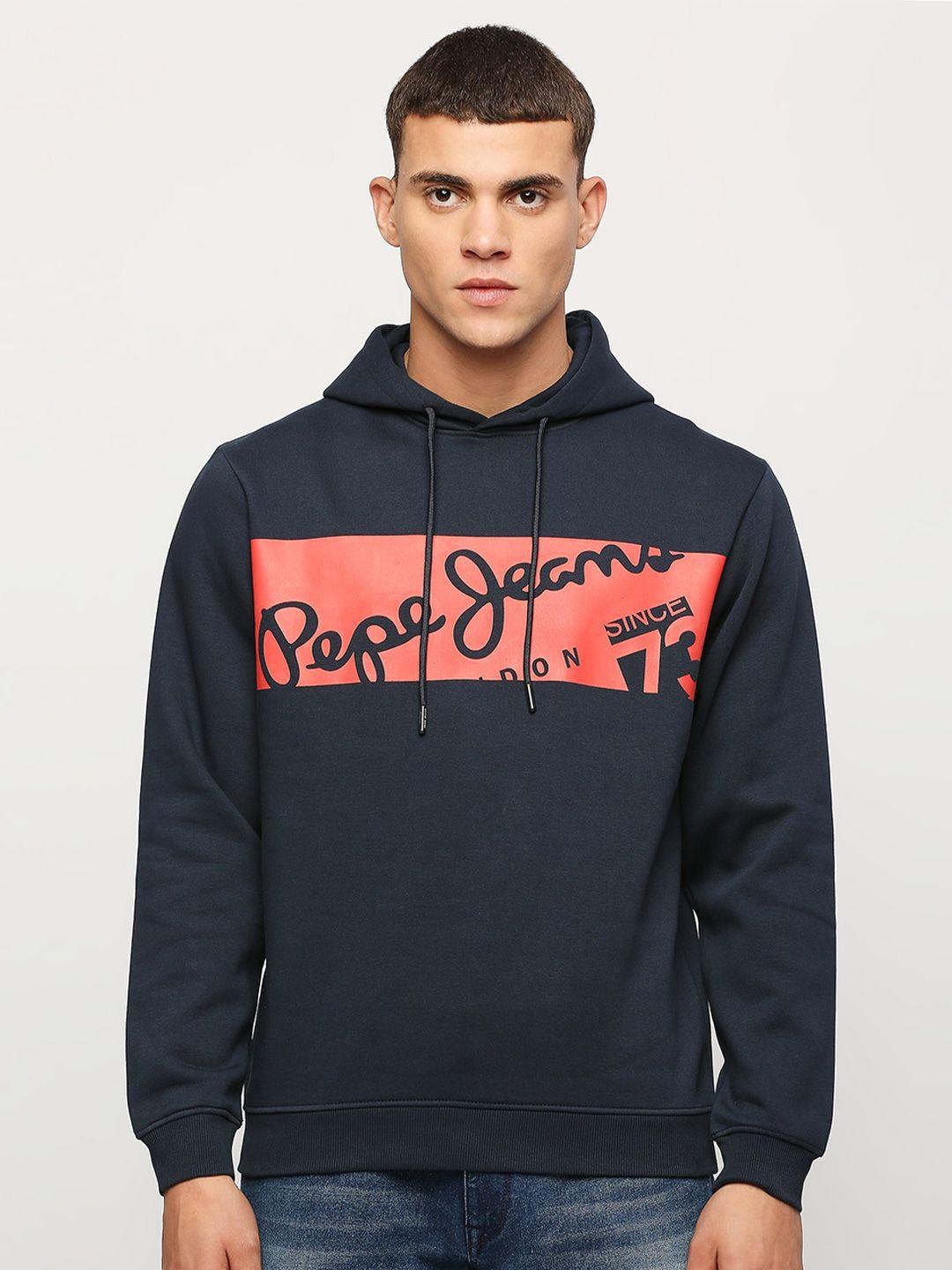 pepe jeans typography printed hooded cotton pullover