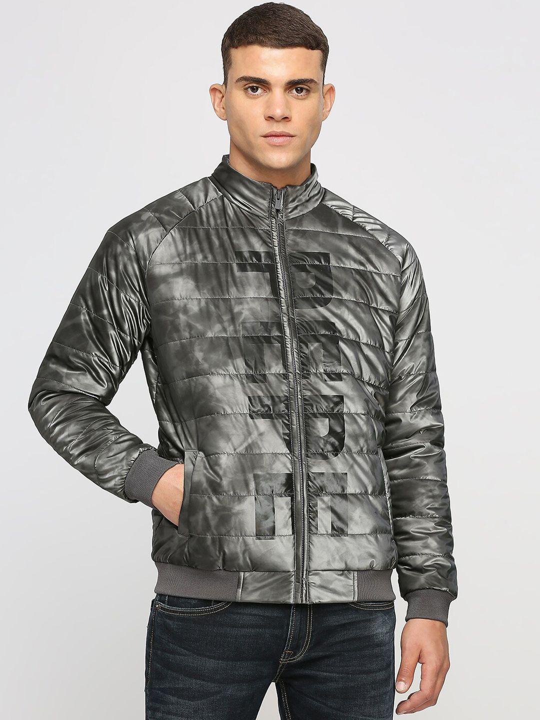 pepe jeans typography printed mock collar padded jacket