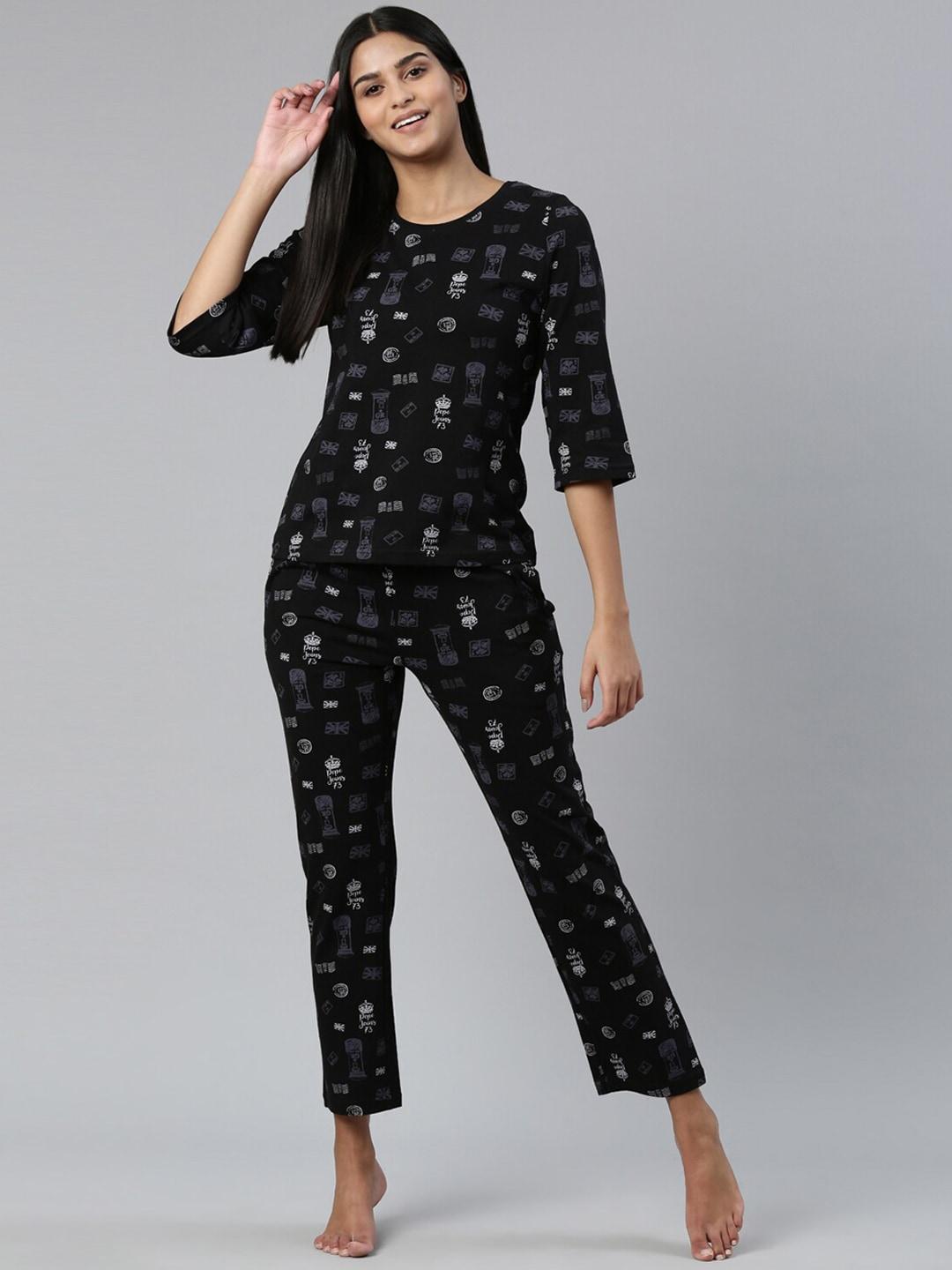 pepe jeans typography printed pure cotton night suit