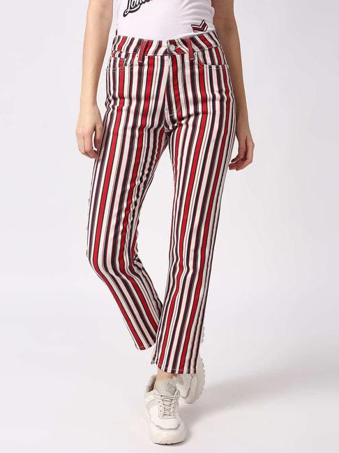 pepe jeans white & red cotton striped straight leg jeans