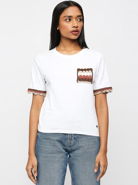 pepe jeans white cotton embroidered t-shirt