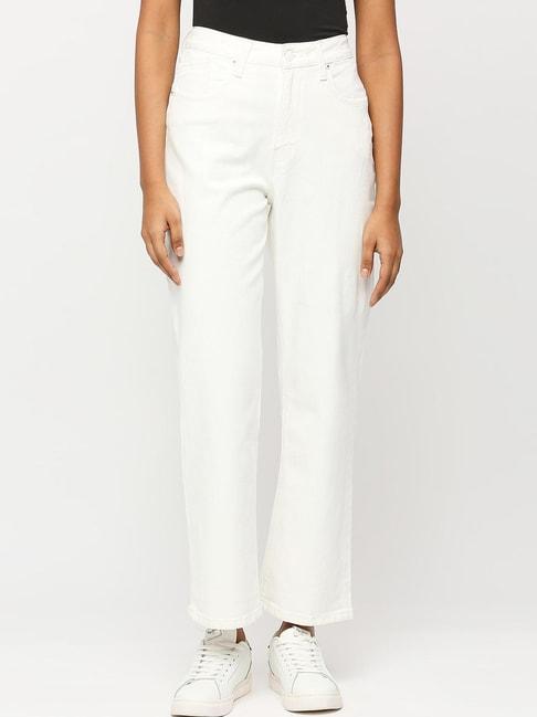 pepe jeans white cotton high rise jeans