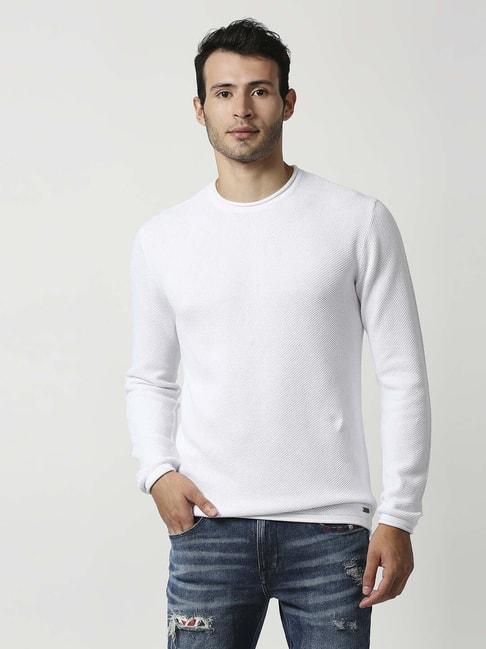 pepe jeans white cotton regular fit sweaters
