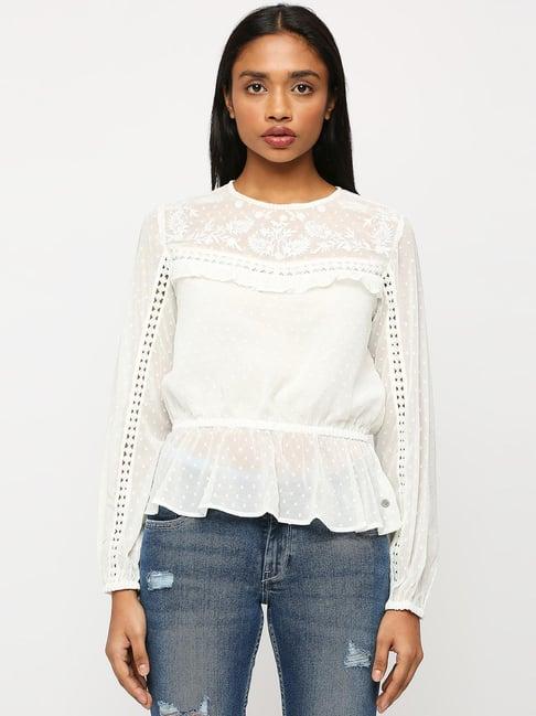 pepe jeans white embroidered top