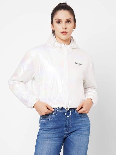 pepe jeans white full sleeves cropped jacket