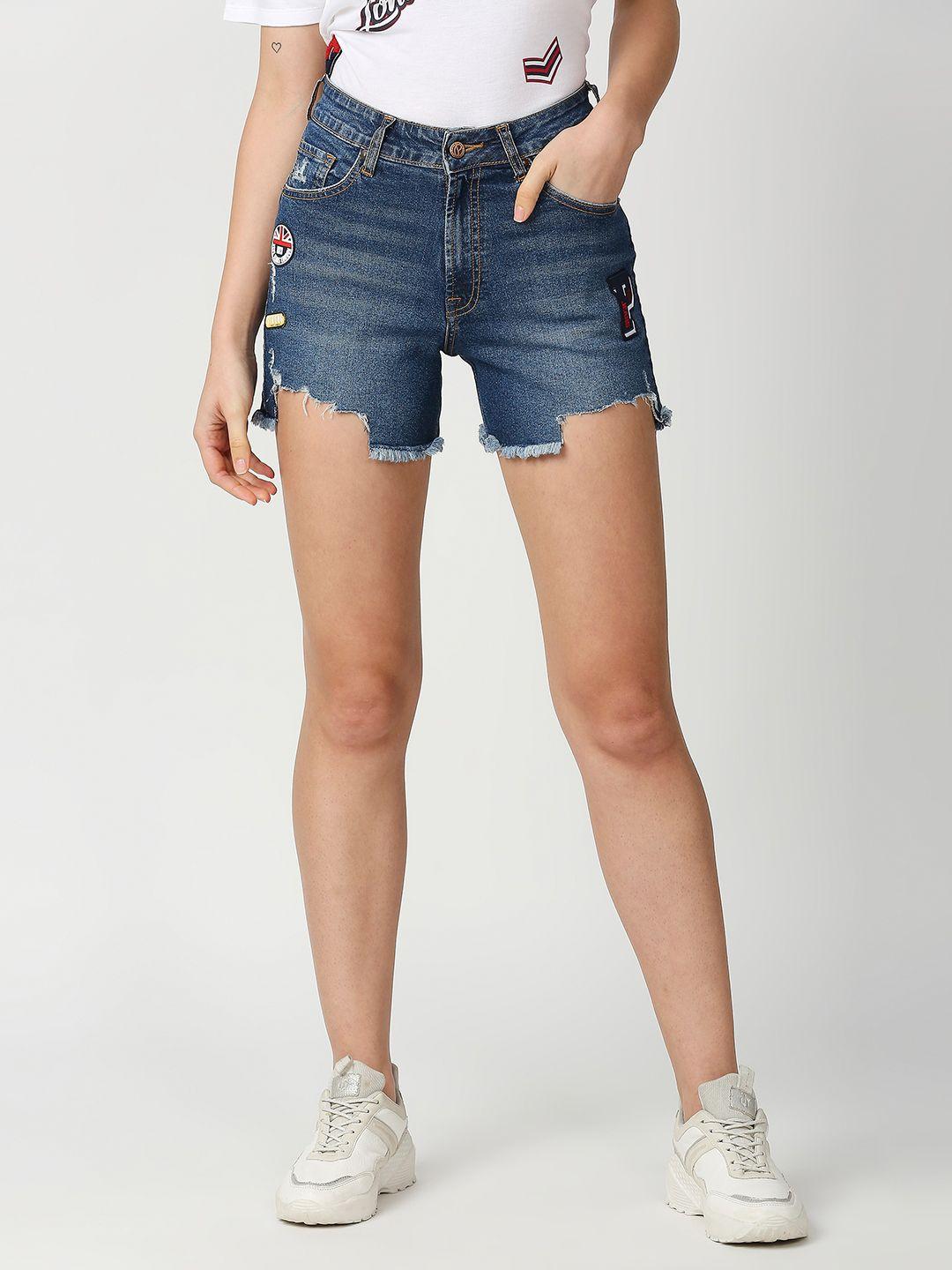 pepe jeans women washed high-rise denim shorts