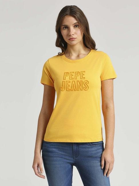 pepe jeans yellow cotton logo work t-shirt