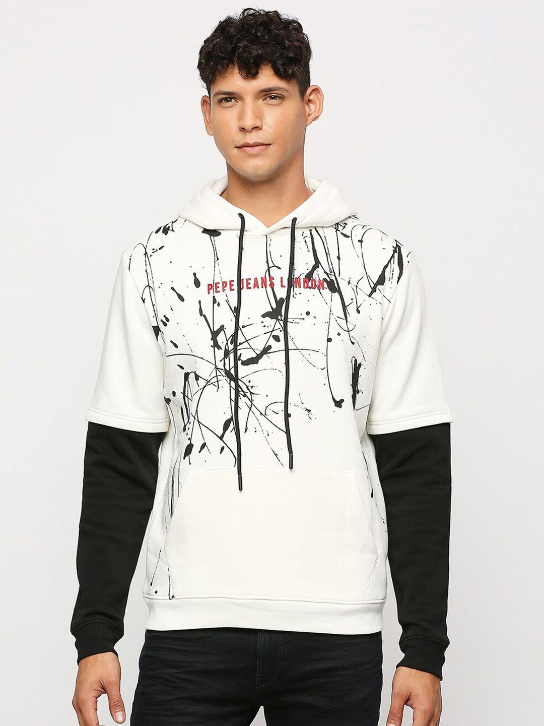 pepe jeans abstract printed hooded long sleeves pullover