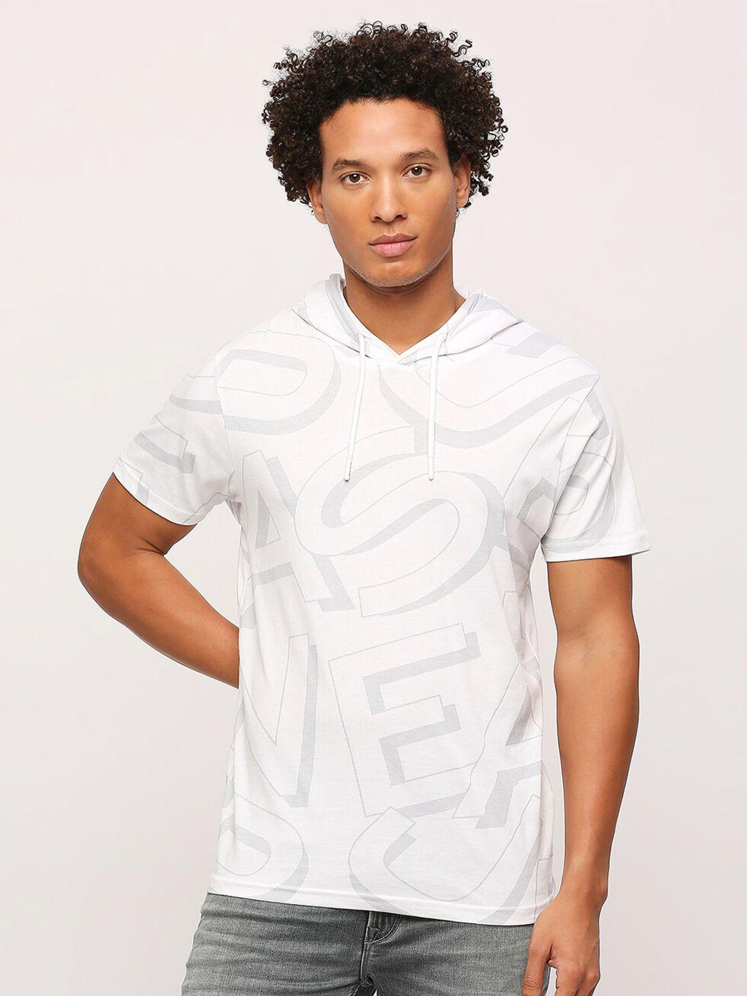 pepe jeans abstract printed hooded pure cotton t-shirt